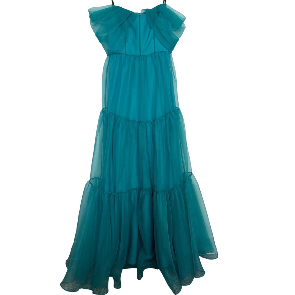 Theia Teal Tiered Maxi Dress